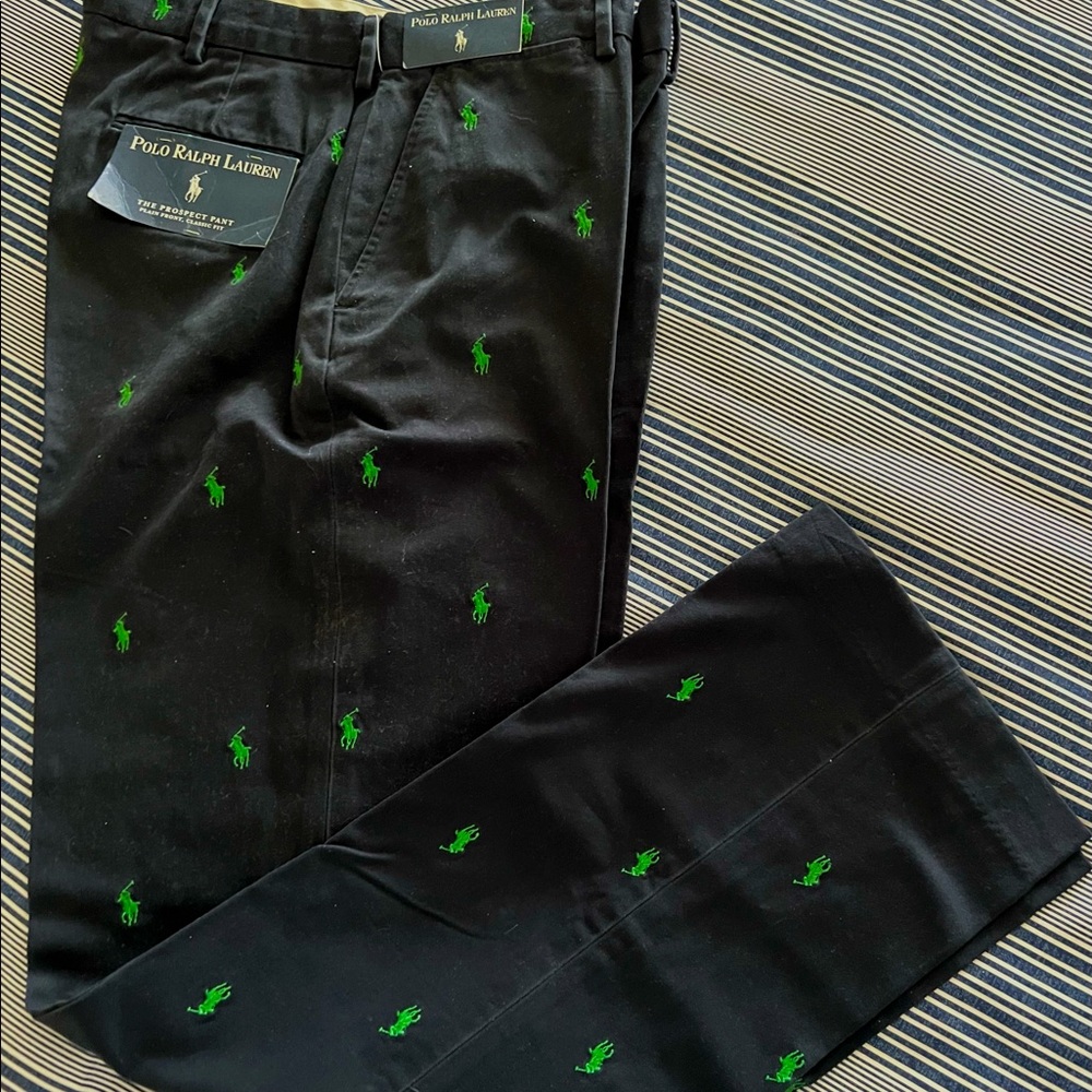 Men’s Polo Ralph Lauren Blue Pant With Embroidered Green Players.Size 36/34.
